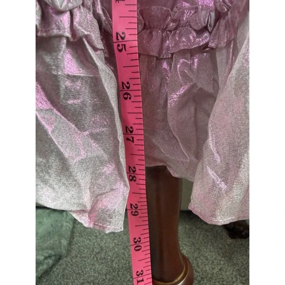 Cynthia Rowley Silk Foil Ruffle Dress Metallic Blush Fit & Flare Short S - Picture 7 of 7